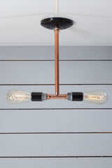 Double Copper Pipe Drop Pendant, Two Bulb Sockets