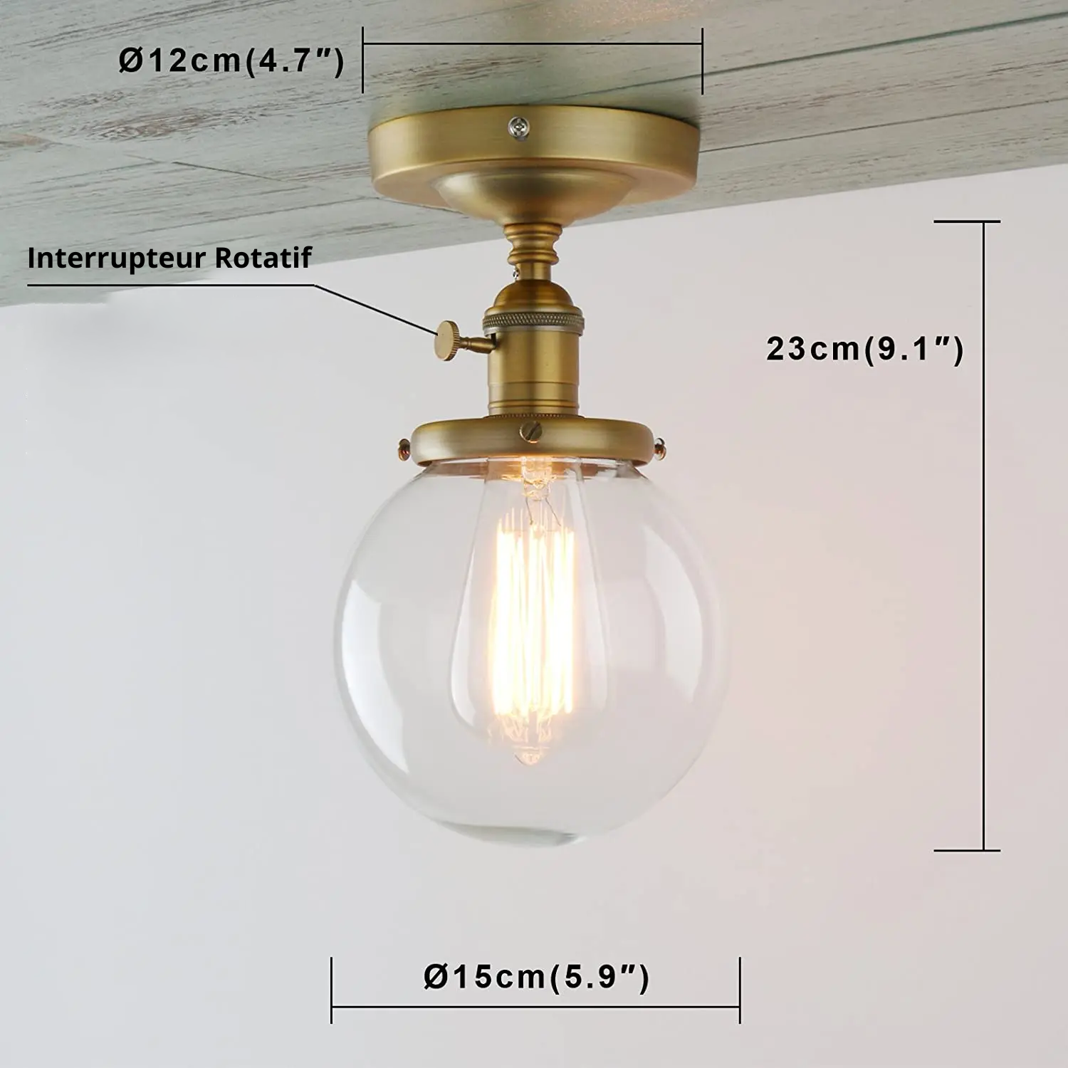 Vintage Glass Globe Ceiling Light E27 40W 4 Finishes