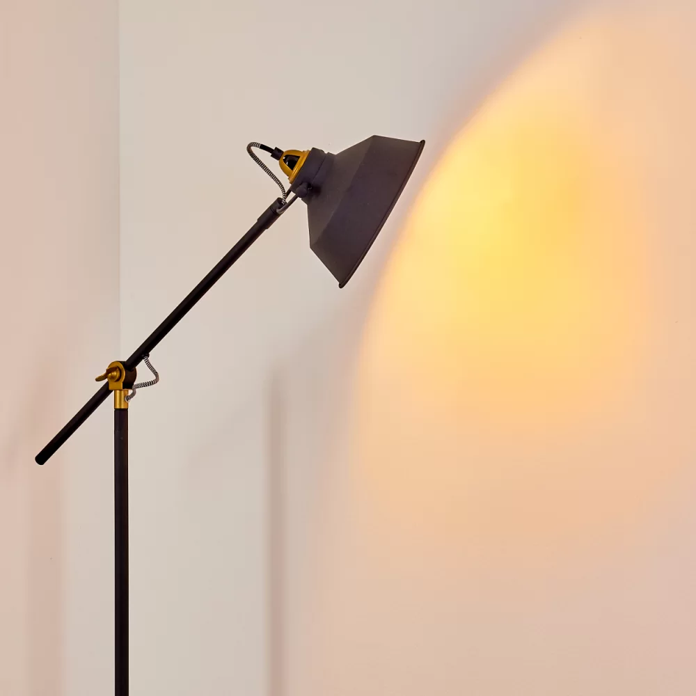 Industrial Offset Floor Lamp Black Metal Gold Interior Shade E27