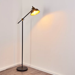 Industrial Offset Floor Lamp Black Metal Gold Interior Shade E27