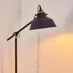 Industrial Offset Floor Lamp Black Metal Gold Interior Shade E27