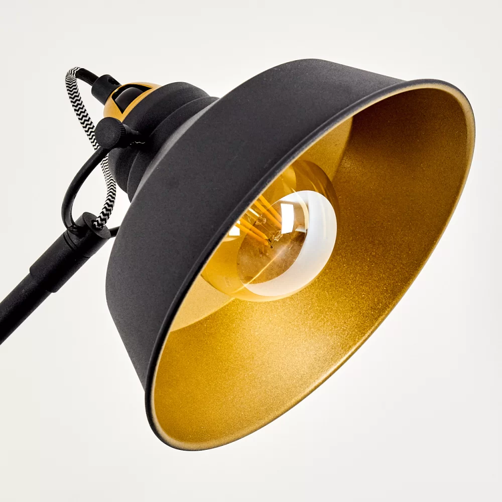 Industrial Offset Floor Lamp Black Metal Gold Interior Shade E27