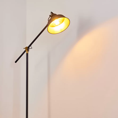 Industrial Offset Floor Lamp Black Metal Gold Interior Shade E27