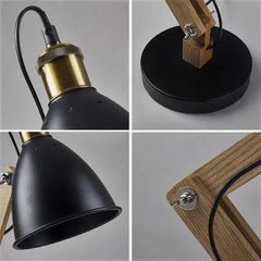 Light Wood Vintage Industrial Table Lamp Black Shade Gold Socket E27
