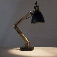 Light Wood Vintage Industrial Table Lamp Black Shade Gold Socket E27
