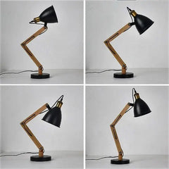 Light Wood Vintage Industrial Table Lamp Black Shade Gold Socket E27