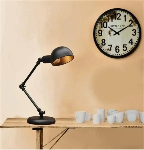 Black Industrial Table Lamp All-Black Adjustable Height E27 10W