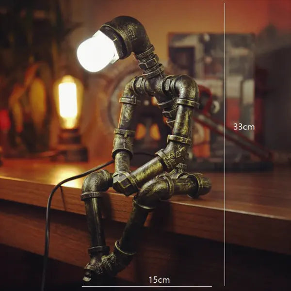 Industrial Pipe Table Lamp Aged Brass Finish E27