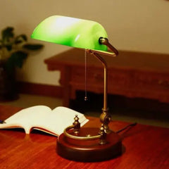 Vintage Banker Table Lamp Brass Green Shade E27