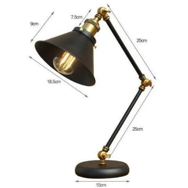 Black Gold Industrial Desk Lamp Adjustable Height E27