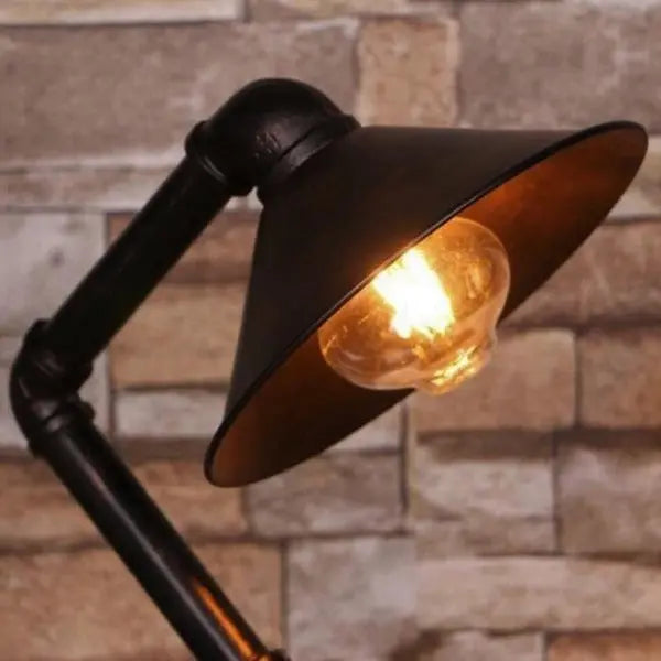 Vintage Industrial Desk Lamp All Black Metal Pipe Shade E27