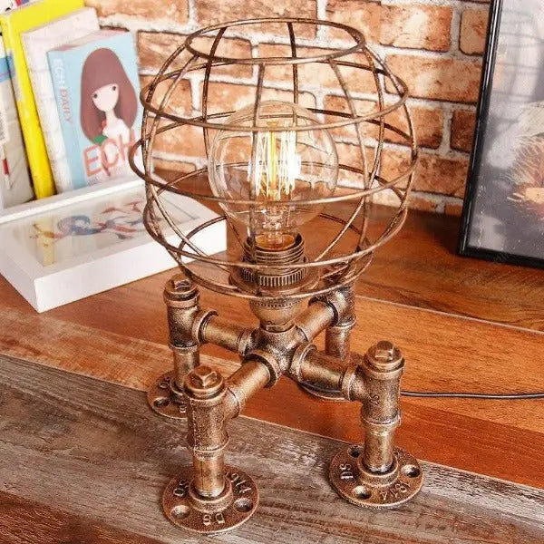 Industrial Pipe Table Lamp Copper Black Metal Shade E27