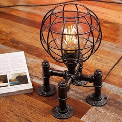 Industrial Pipe Table Lamp Copper Black Metal Shade E27