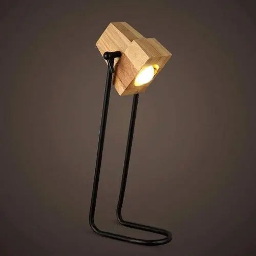 Articulated Industrial Table Lamp Black Metal Wood Head E27