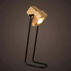 Articulated Industrial Table Lamp Black Metal Wood Head E27