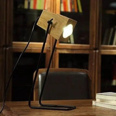 Articulated Industrial Table Lamp Black Metal Wood Head E27