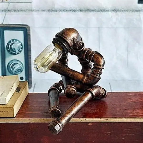 Industrial Pipe Table Lamp Black Metal E27