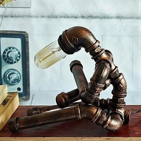 Industrial Pipe Table Lamp Black Metal E27
