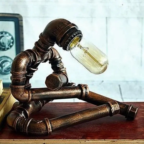 Industrial Pipe Table Lamp Black Metal E27