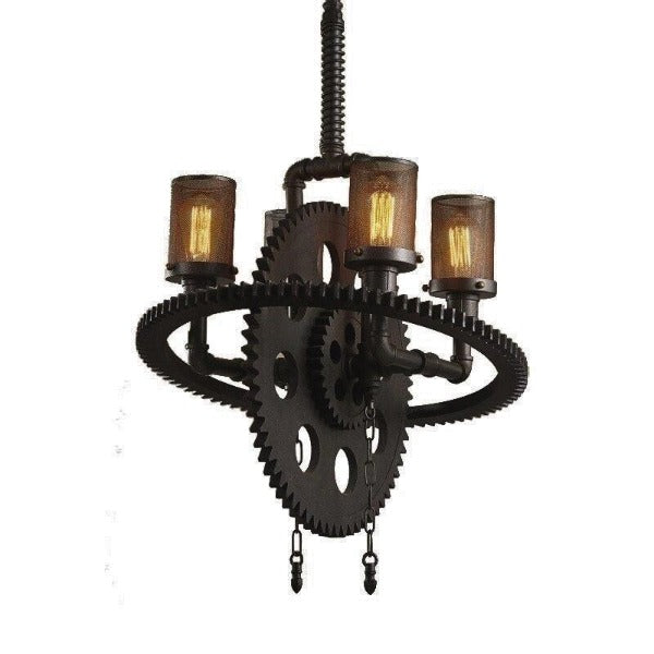 Industrial Gear Wheel Pendant Light Forged Steel E27 — 2 or 4 Arms