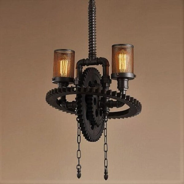 Industrial Gear Wheel Pendant Light Forged Steel E27 — 2 or 4 Arms