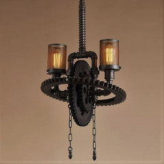 Industrial Gear Wheel Pendant Light Forged Steel E27 — 2 or 4 Arms
