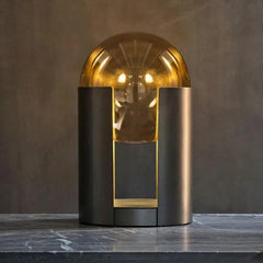 Industrial Table Lamp Black Gold Base Cognac Glass Globe E27