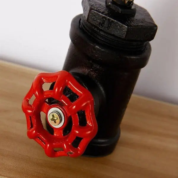 Industrial Black Iron Table Lamp Red Valve Brass E27