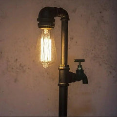 Tall Industrial Pipe Table Lamp Black Green Valve E27