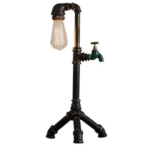 Tall Industrial Pipe Table Lamp Black Green Valve E27