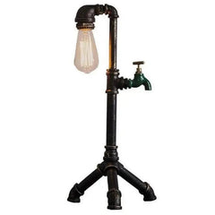 Tall Industrial Pipe Table Lamp Black Green Valve E27