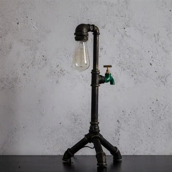 Tall Industrial Pipe Table Lamp Black Green Valve E27