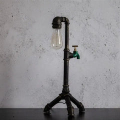 Tall Industrial Pipe Table Lamp Black Green Valve E27