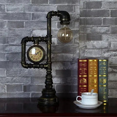 Steampunk Table Lamp Clock Glass Black Metal E27