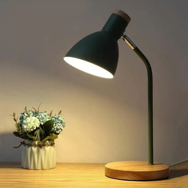 Scandinavian Table Lamp Khaki Shade Wooden Base Opal E27