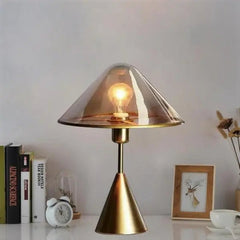 Gold Industrial Table Lamp Clear Glass Globe Metal Base E27