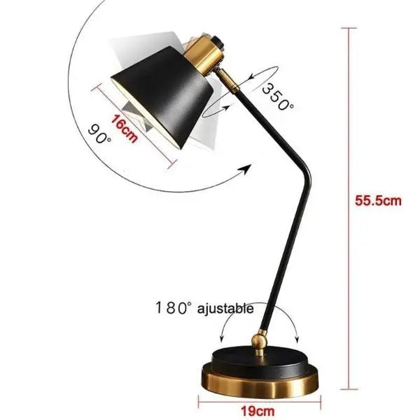 Adjustable Industrial Table Lamp Black Gold Metal Shade E27