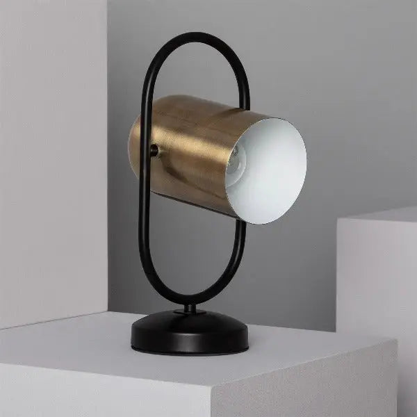 Industrial Table Lamp Matte Black Base Gold Metal Shade E27