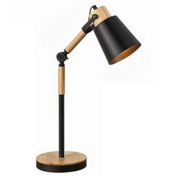 Adjustable Industrial Table Lamp Wood Black Metal Shade E27