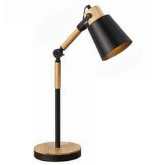 Adjustable Industrial Table Lamp Wood Black Metal Shade E27