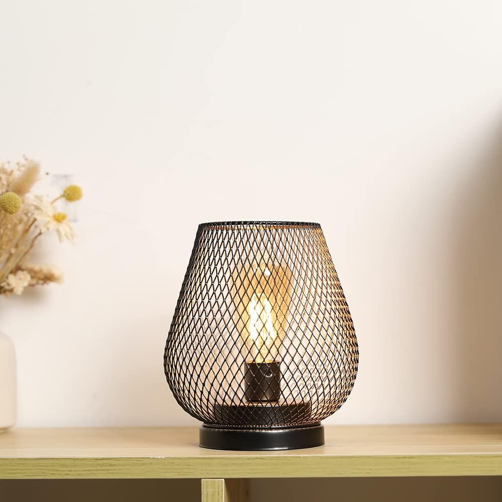 Industrial Cordless Table Lamp Rechargeable Metal Cage 18 cm