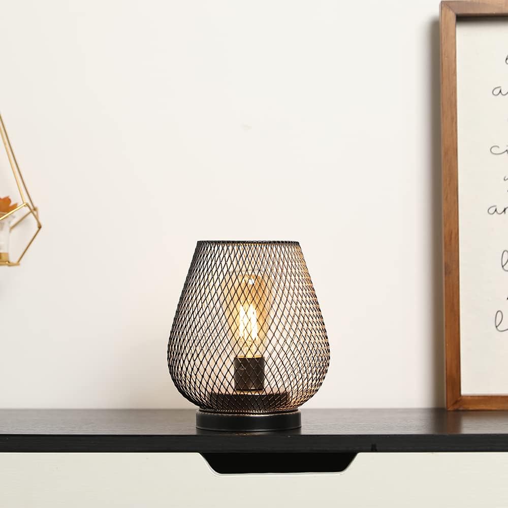 Industrial Cordless Table Lamp Rechargeable Metal Cage 18 cm