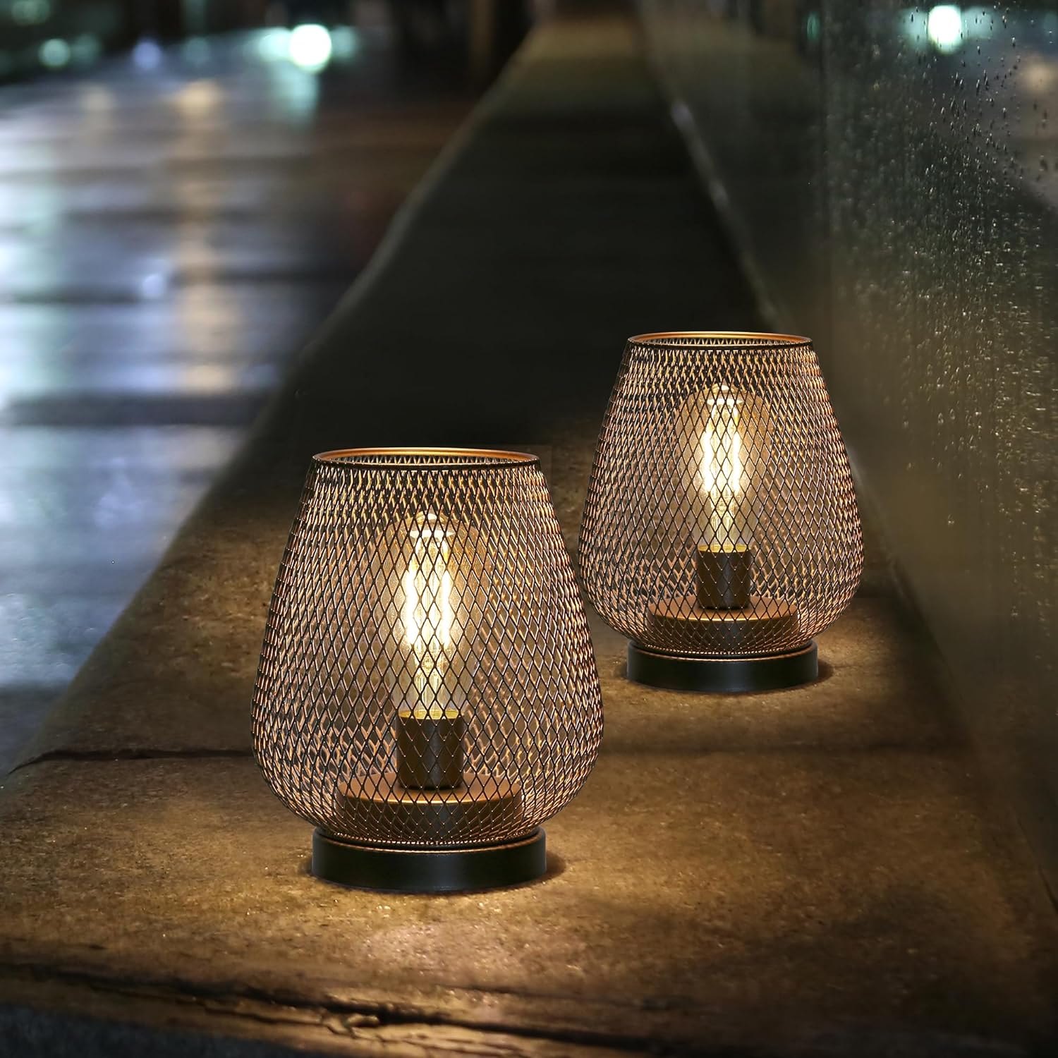 Industrial Cordless Table Lamp Rechargeable Metal Cage 18 cm