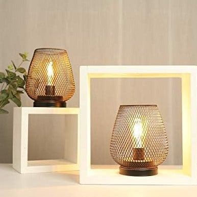 Industrial Cordless Table Lamp Rechargeable Metal Cage 18 cm