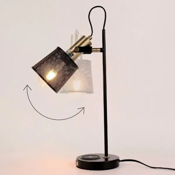 Industrial Table Lamp with USB Port Black Gold Socket E27