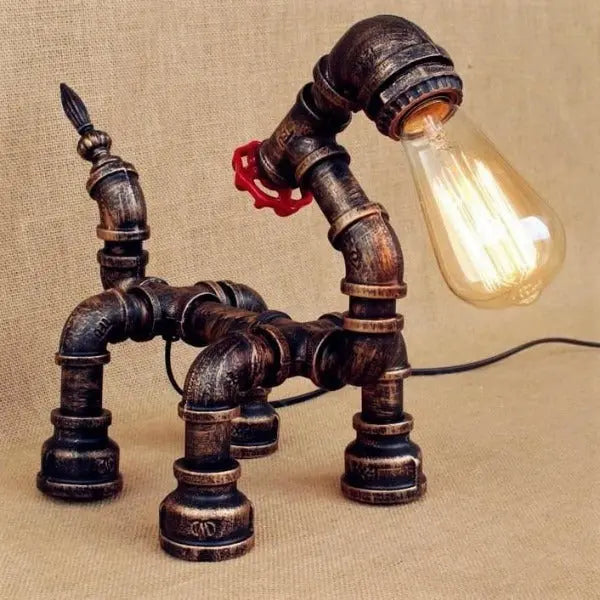 Dog-Shaped Industrial Pipe Table Lamp Bronze E27