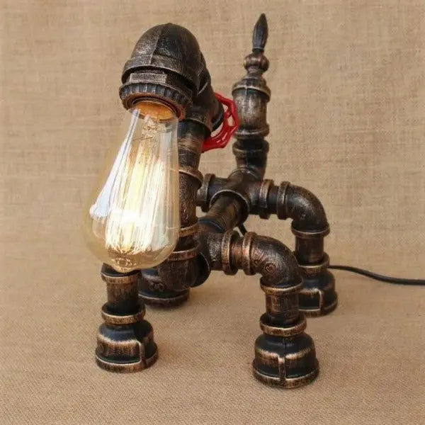 Dog-Shaped Industrial Pipe Table Lamp Bronze E27