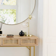 Brass and Glass Table Lamp Two Globe Shades E14 48 cm