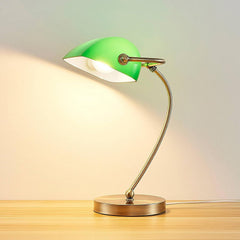 Designer Banker's Desk Lamp Brushed Brass Green Opaline Shade E27