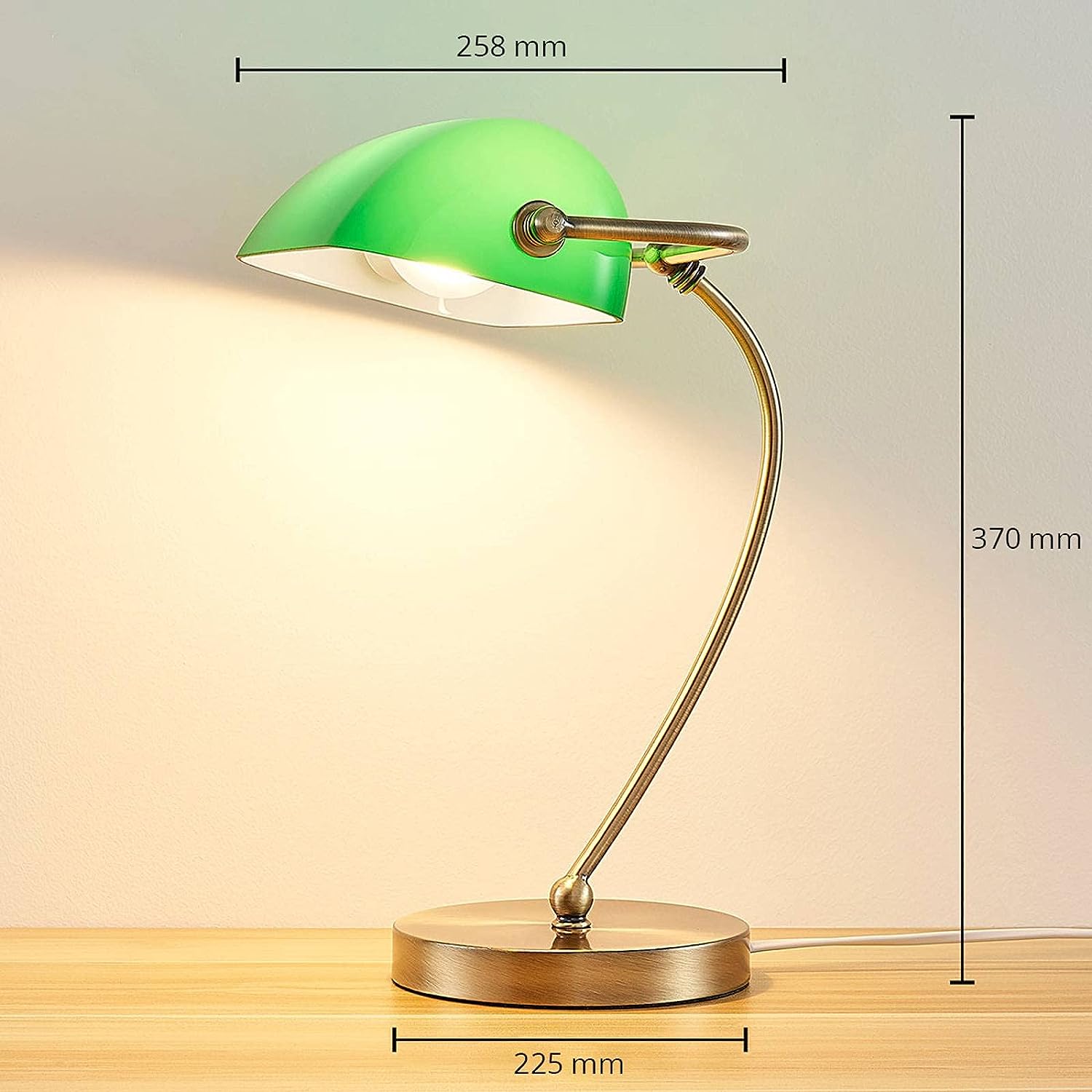 Designer Banker's Desk Lamp Brushed Brass Green Opaline Shade E27